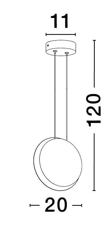 Schéma coté : rosace 11 cm, hauteur 120 cm, diamètre abat-jour 20 cm