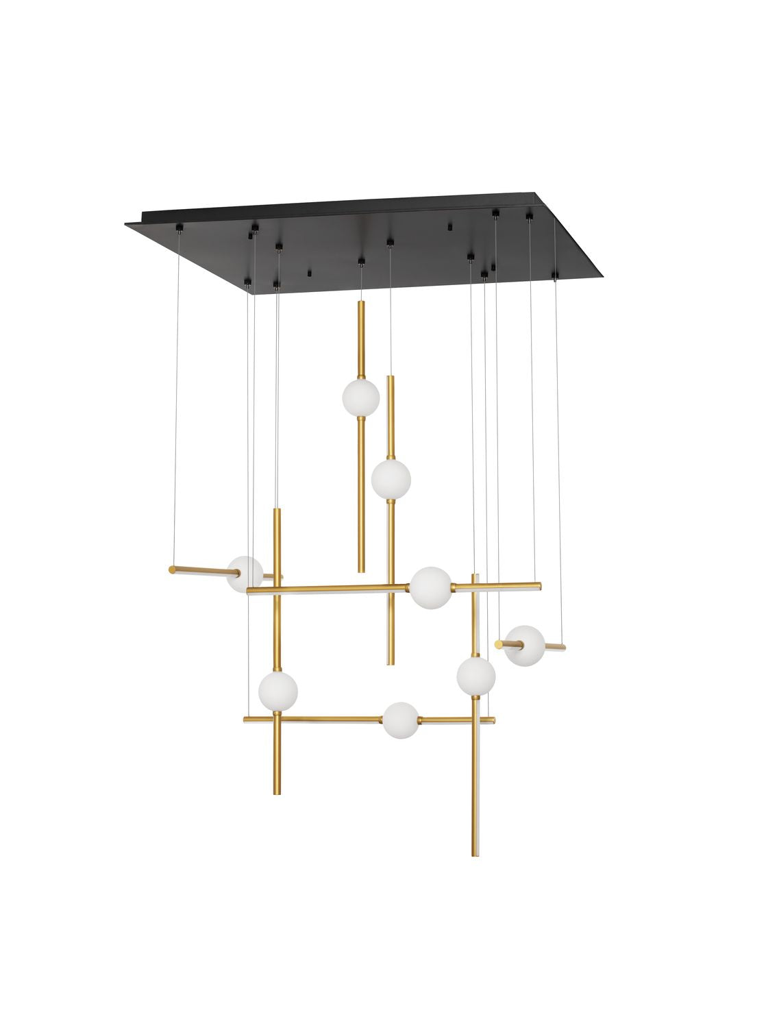 Vue de face de la suspension complète avec sa plaque de plafond noire rectangulaire