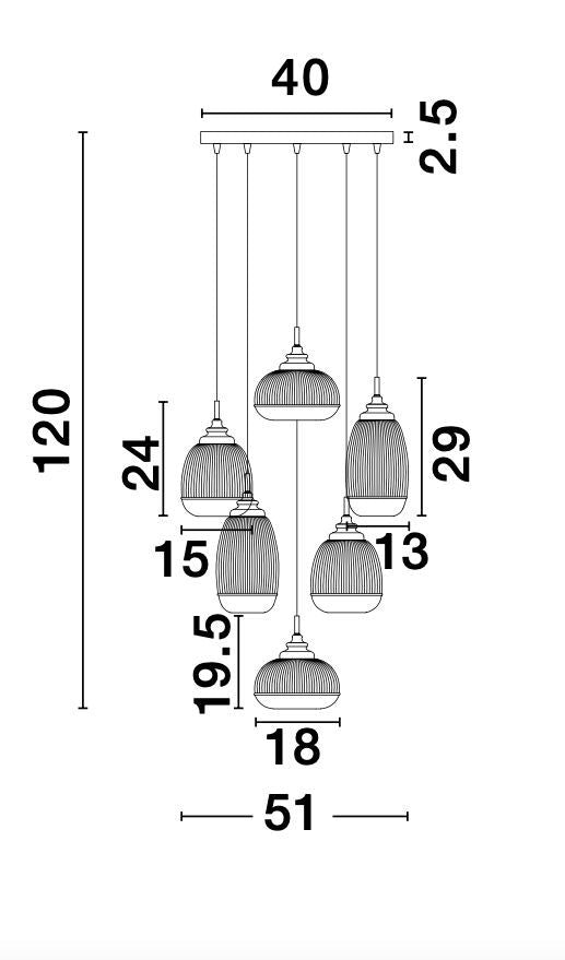 Suspension Mond 6 lumières dorée, verre