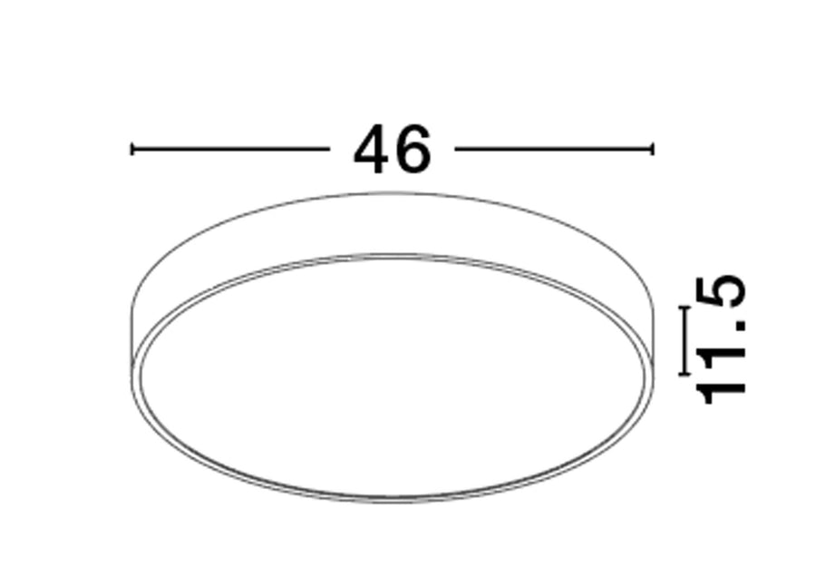 Schéma coté indiquant un diamètre de 46 cm et une hauteur de 11,5 cm.