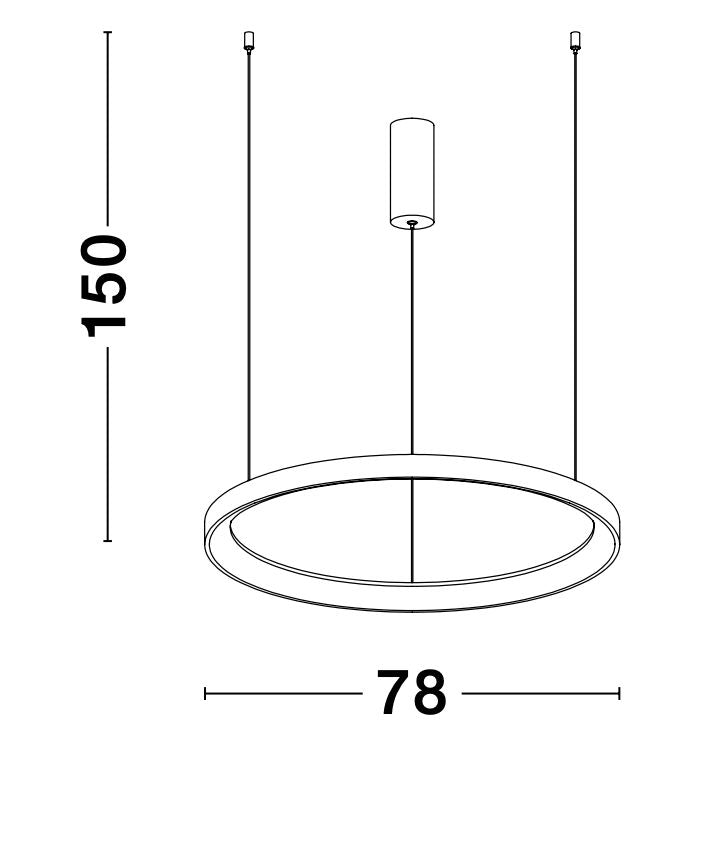 Schéma de dimensions indiquant une hauteur de 150 et un diamètre de 78