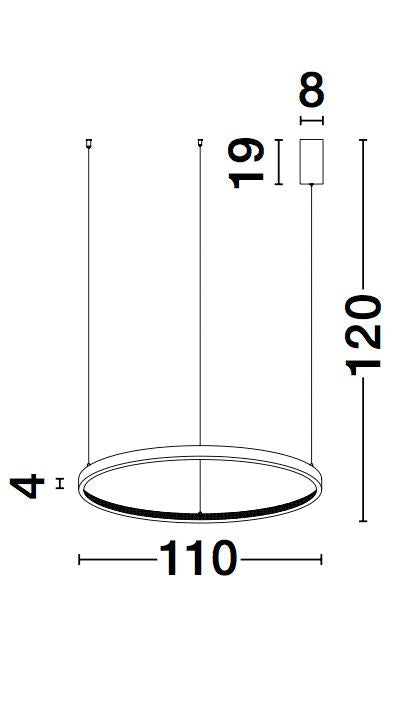 Schéma technique coté : diamètre 110 cm, suspension réglable jusqu'à 120 cm.