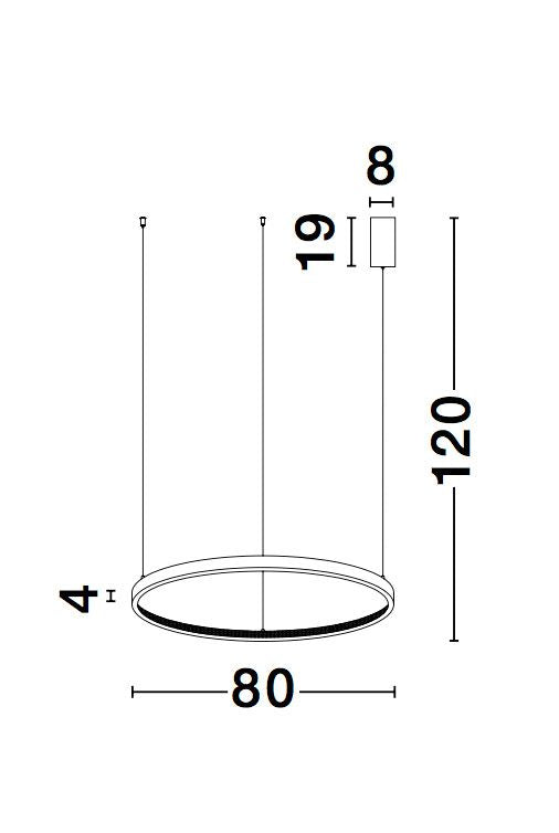 Schéma technique coté : diamètre 80 cm, hauteur 120 cm, pavillon 19 cm