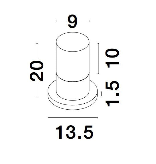 Schéma coté avec hauteur 20 cm, diamètre 9 cm et base 13,5 cm.