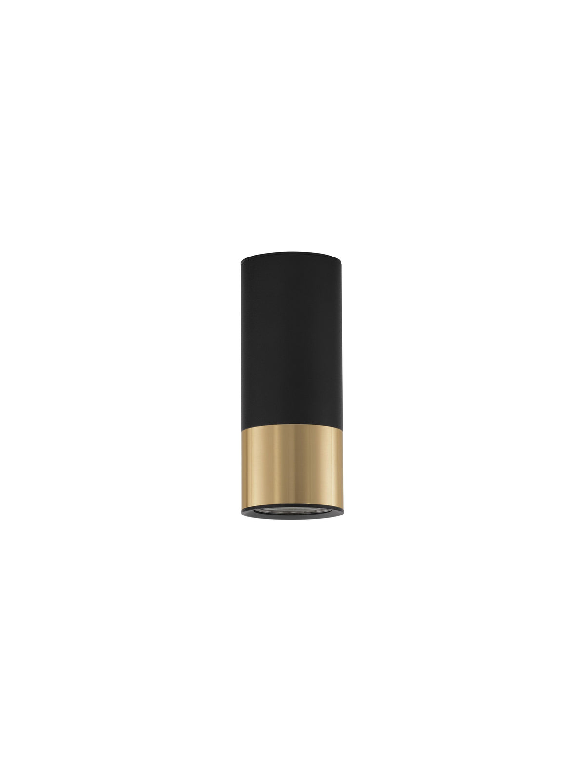 Produit de face sur fond blanc, cylindre noir avec bande dorée en partie basse.