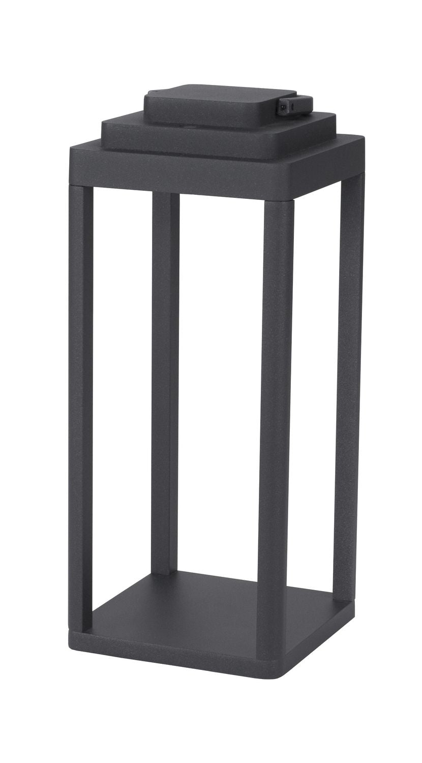 Vue de face du lampadaire extérieur anthracite avec structure carrée et anse