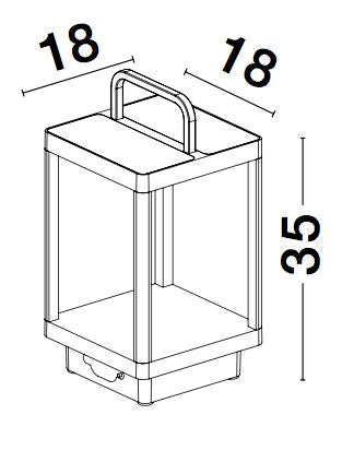 Schéma coté indiquant 18 cm de côté et 35 cm de hauteur