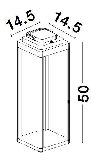 Schéma coté du lampadaire : largeur 14,5 cm, hauteur 50 cm.