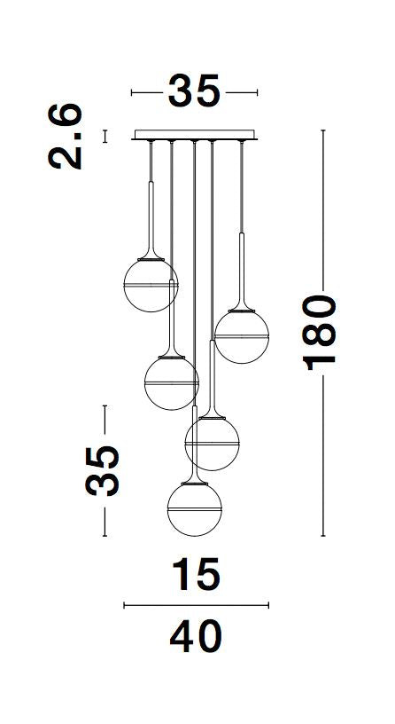 Schéma technique avec cotes du luminaire et hauteur de suspension.