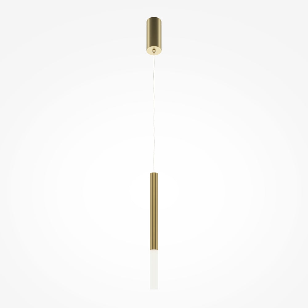 Suspension dorée vue de face, câble fin et diffuseur cylindrique blanc