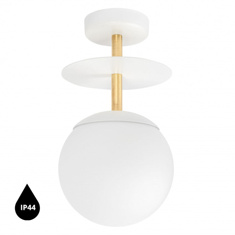 Plafonnier PLAAT B IP44 Blanc / doré, détail laiton