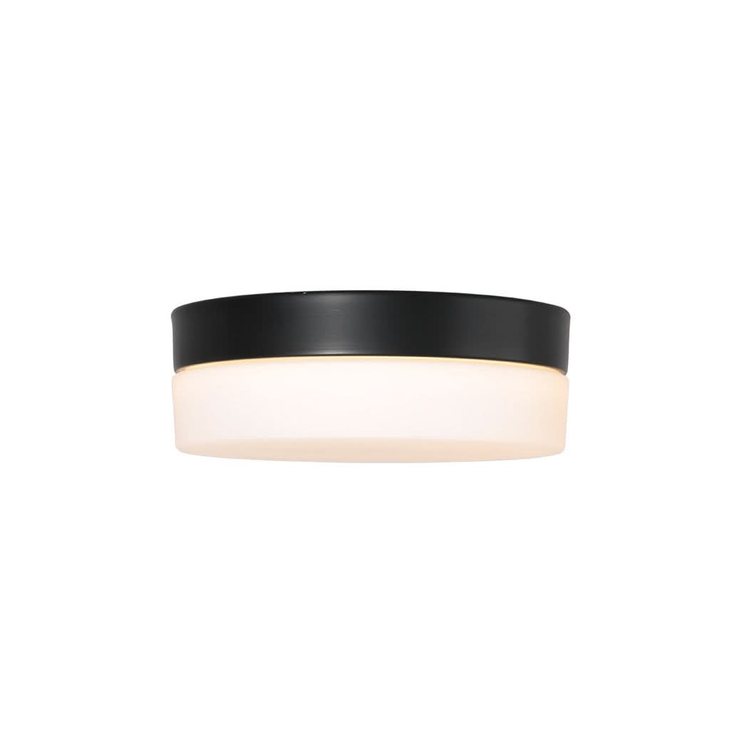 Profil du plafonnier montrant la bague noire et le diffuseur opalin