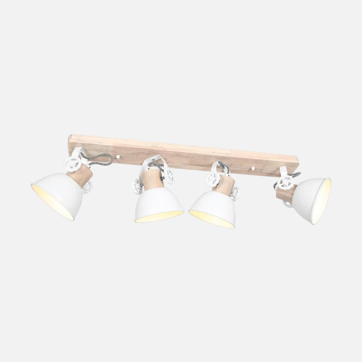 Plafonnier industriel 4 spots blanc en bois et métal, barre orientable | Gearwood