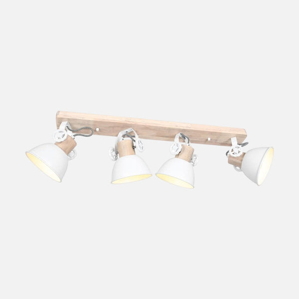 Industrielle Deckenleuchte, 4-flammig, Weiß, Holz und Metall, schwenkbar, 90 cm | Gearwood