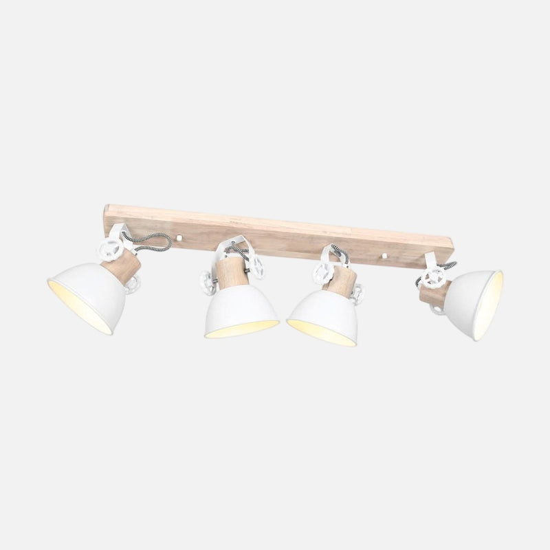 Industrielle Deckenleuchte, 4-flammig, Weiß, Holz und Metall, schwenkbar, 90 cm | Gearwood