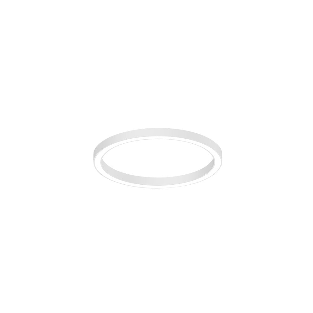 Plafonnier circulaire blanc sable vu en perspective, anneau lumineux fin