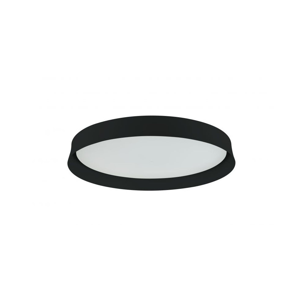 Vue de face sur fond blanc, cerclage noir mat et diffuseur opale éteint