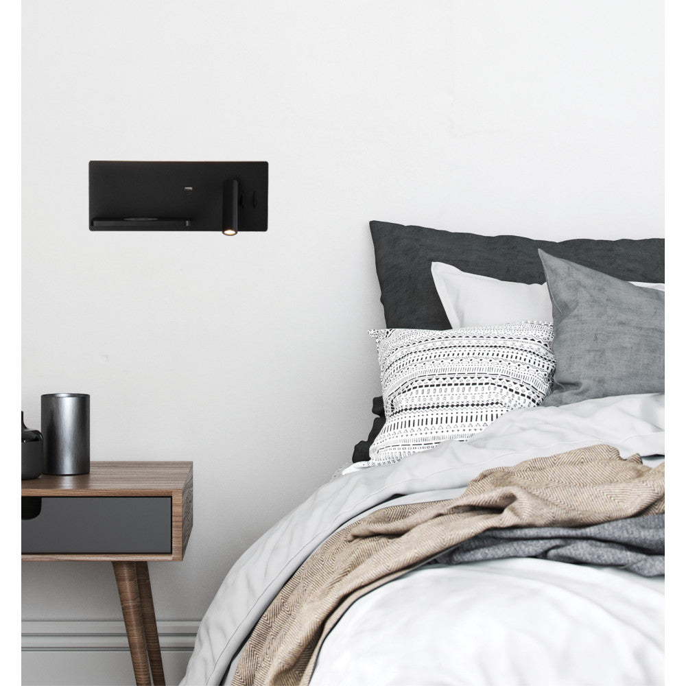 Applique Murale ZAMBELIS Gauche 3W+6W Direct/Indirect 3-en-1 DESIGN Noir Mat 25183