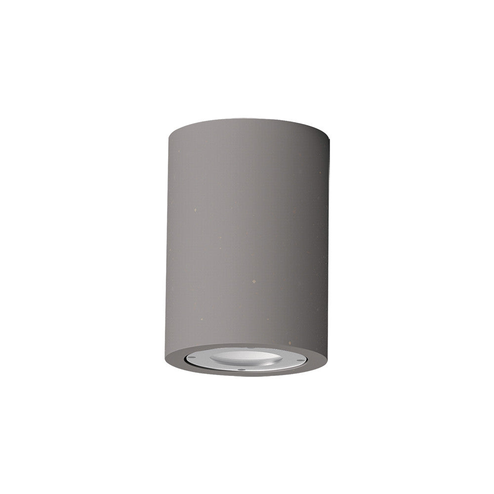Vue produit isolée sur fond blanc d'un plafonnier cylindrique gris béton.