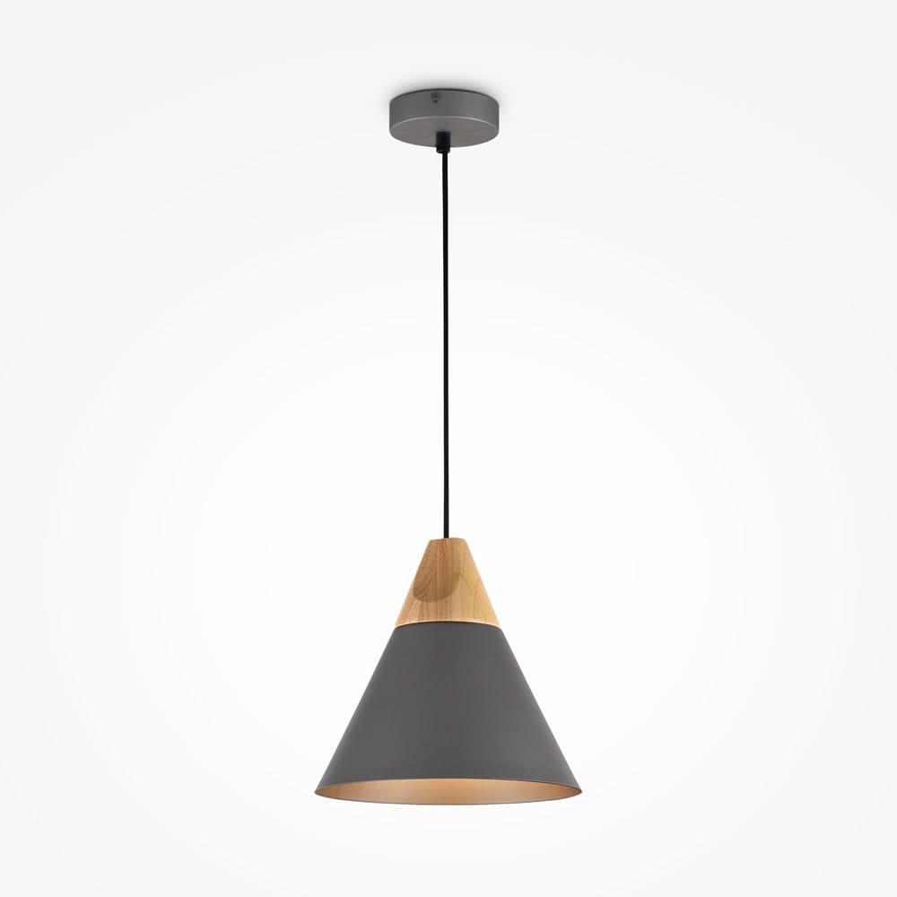 Suspension anthracite vue de face, câble noir et intérieur doré