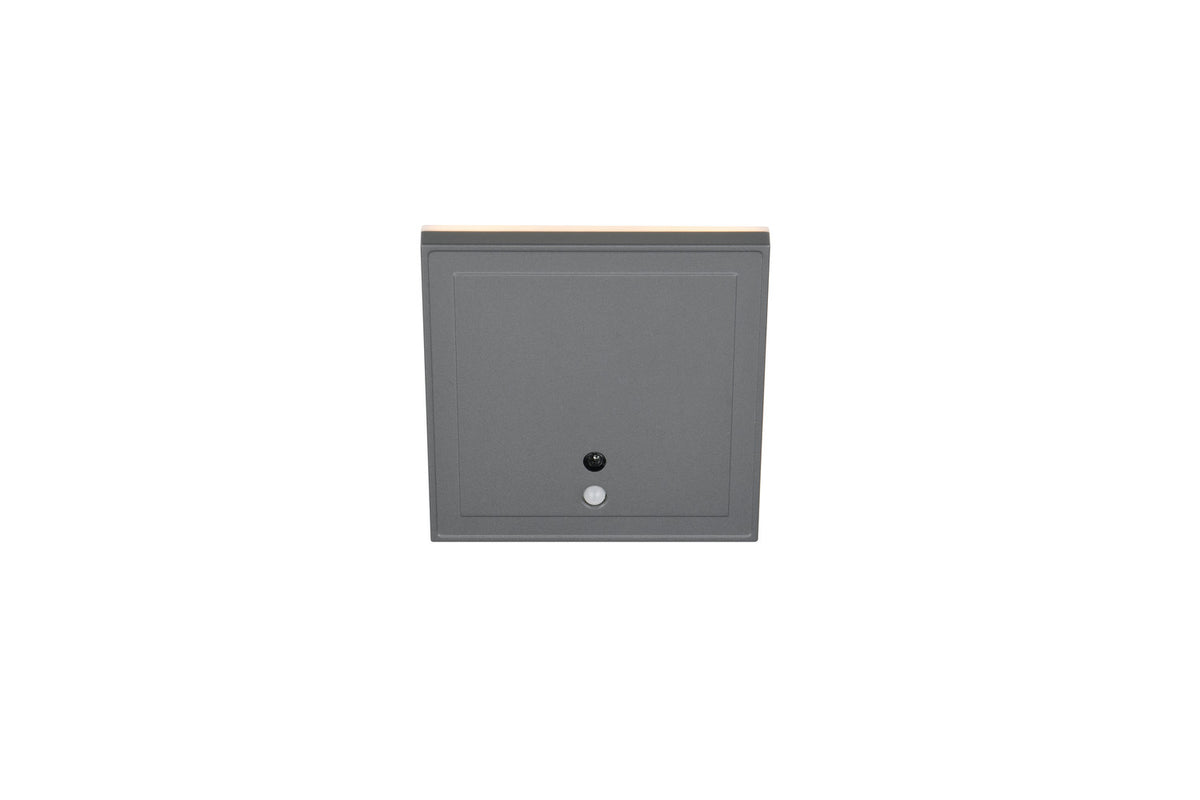 Vue frontale de l'applique carrée anthracite légèrement éclairée par le bas