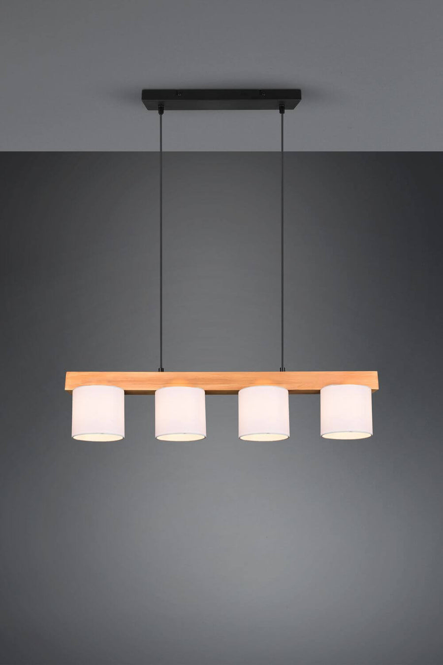 Suspension Cameron 4 lumières bois et blanche