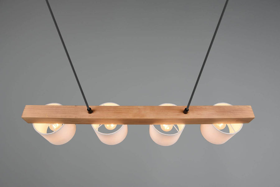 Suspension Cameron 4 lumières bois et blanche