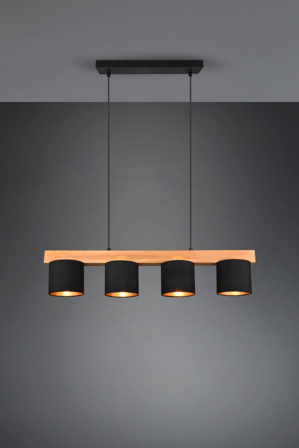 Suspension Cameron 4 lumières bois et noire