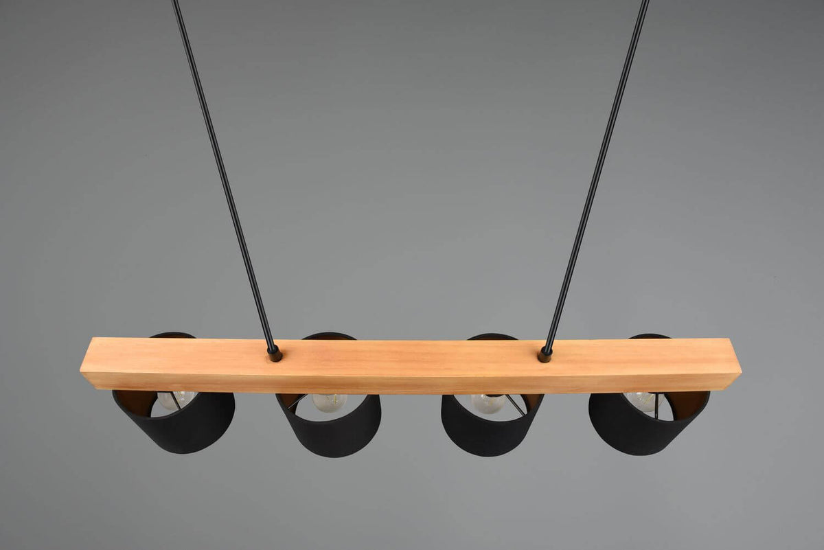 Suspension Cameron 4 lumières bois et noire