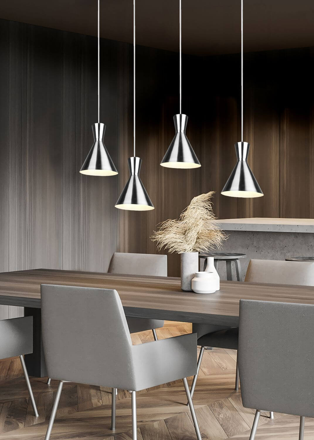 Suspension Enzo 4 lumières nickel satiné