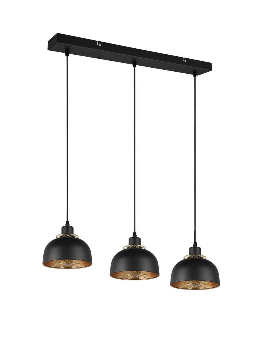 Suspension Punch 3 lumières noire mat