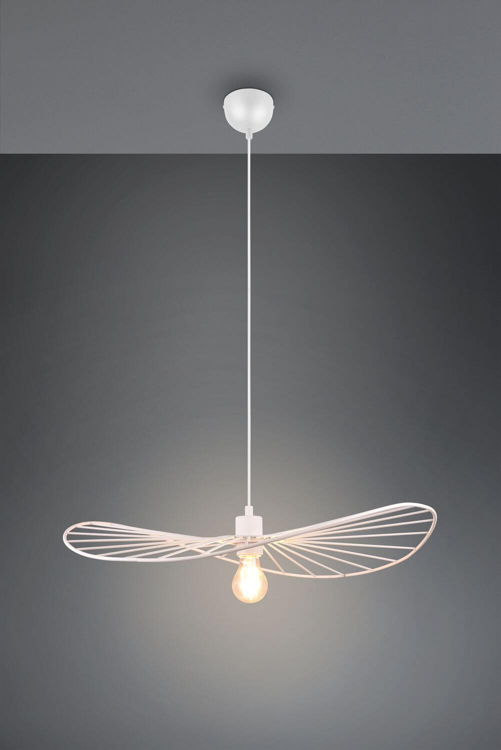 Luminaire blanc mat présenté de face sur fond gris anthracite