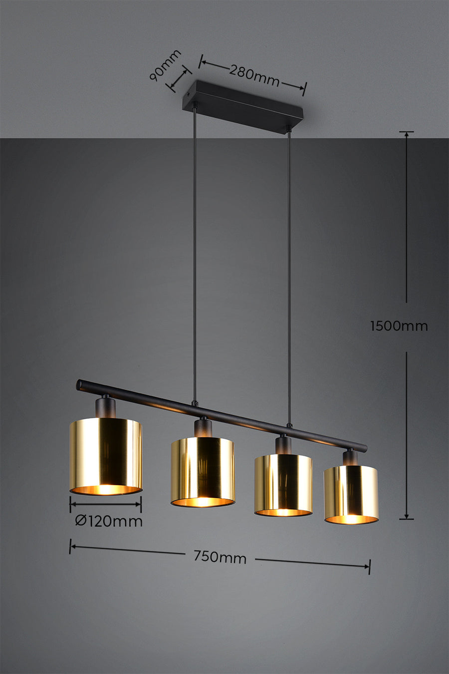 Suspension Jason 4 lumières dorée