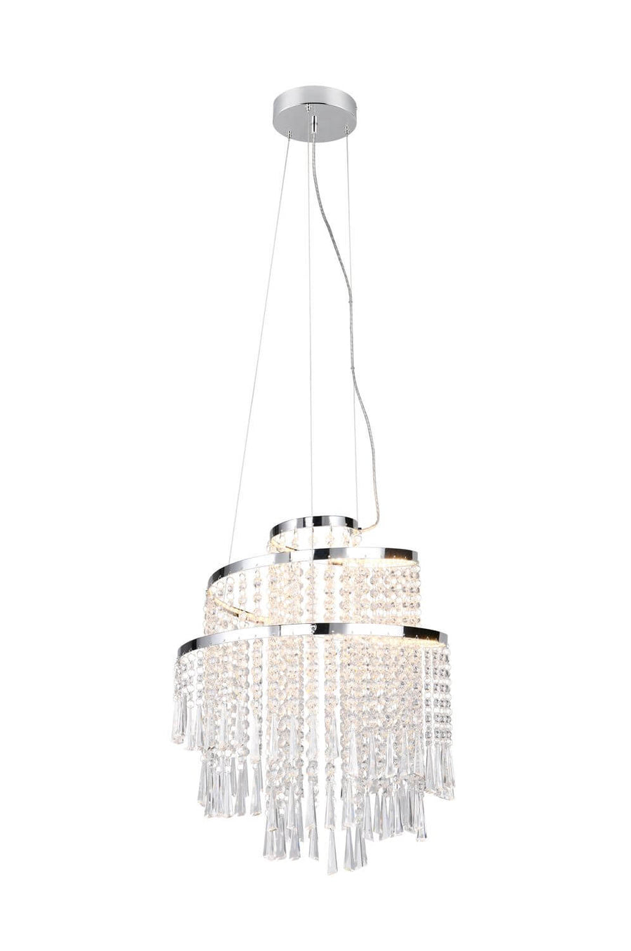 Luminaire seul sur fond blanc, montrant le câble et le pavillon de fixation