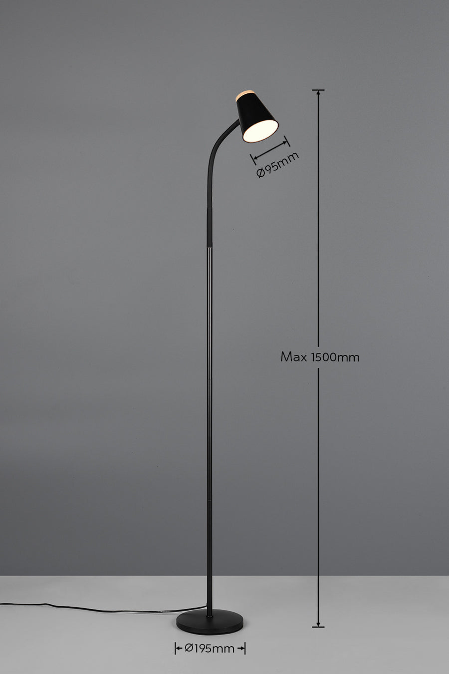 Lampadaire Pongo noir, H 145 cm