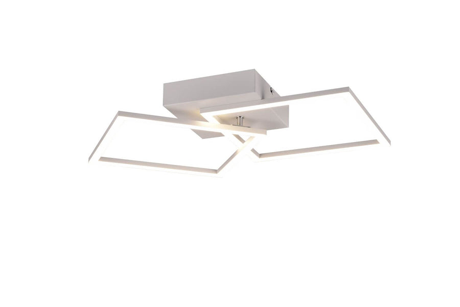 Vue en plongée du plafonnier et de ses deux rectangles entrecroisés lumineux