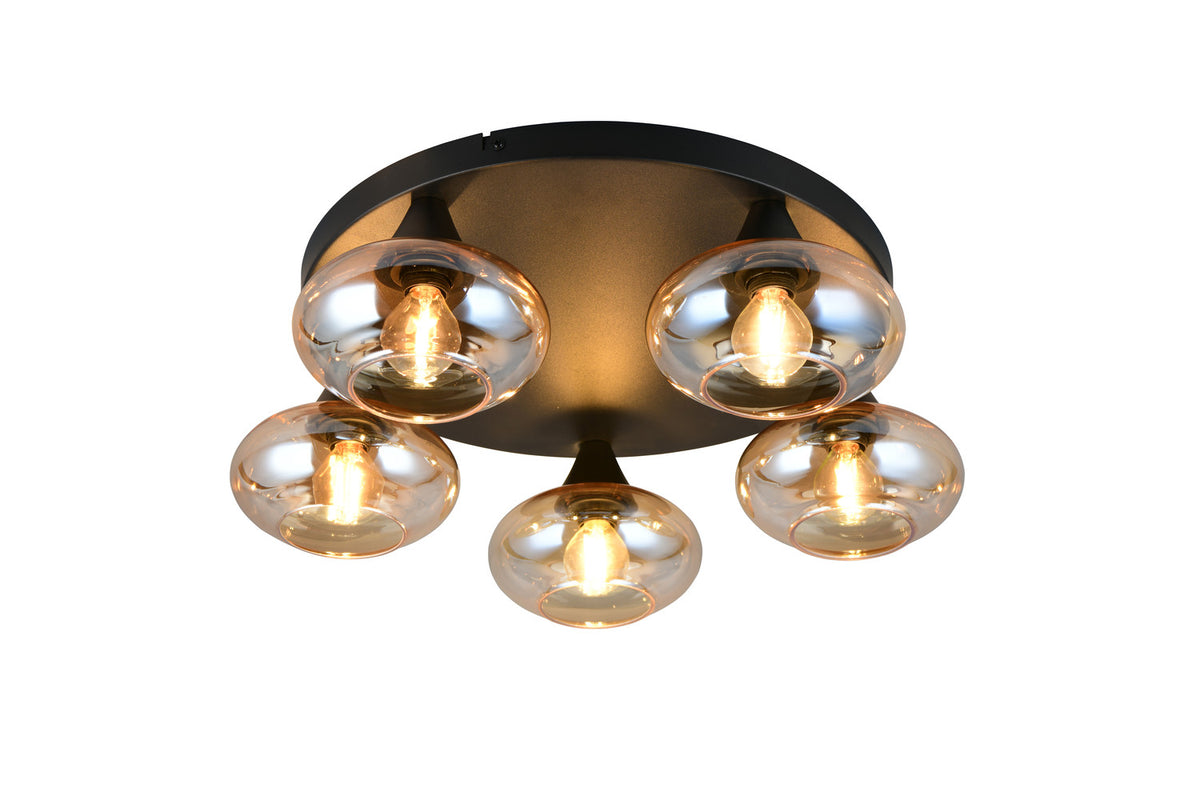 Plafonnier Divina 5 lumières ambré, verre