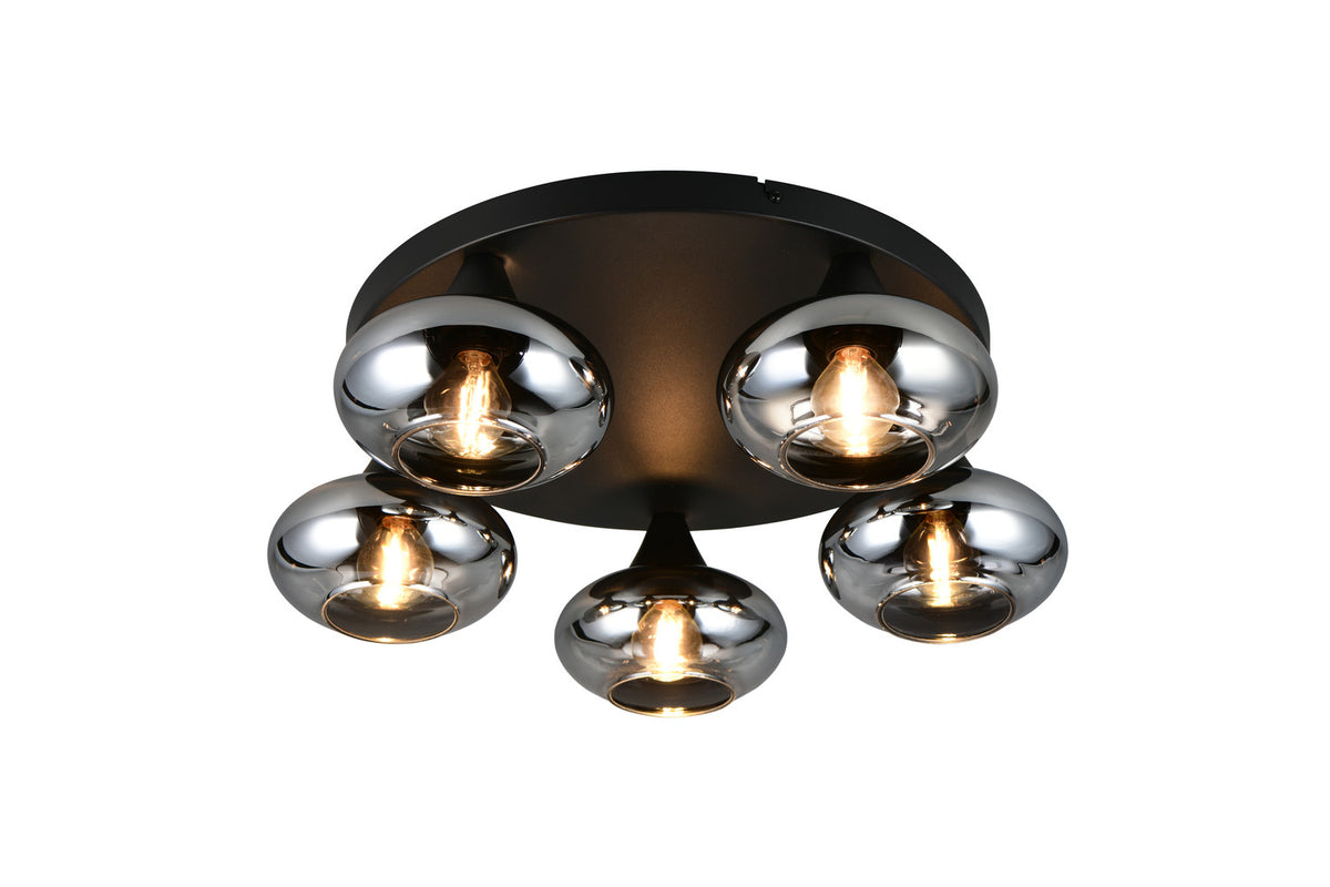 Plafonnier Divina 5 lumières fumé, verre