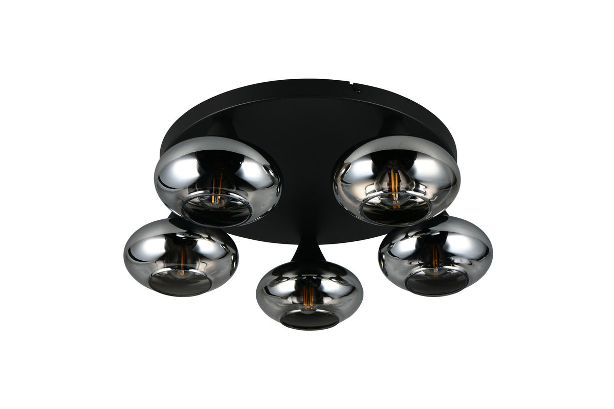 Plafonnier Divina 5 lumières fumé, verre