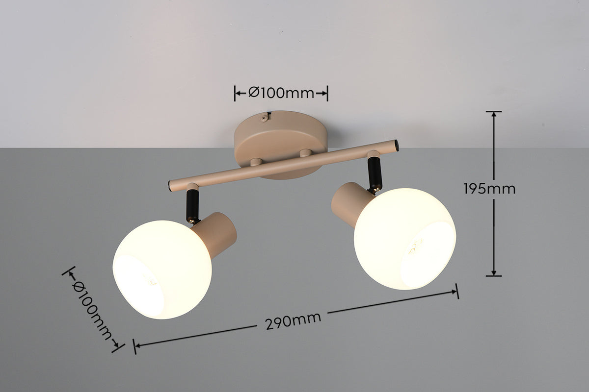 Schéma de dimensions du spot beige avec mesures 100 mm, 290 mm et 195 mm.