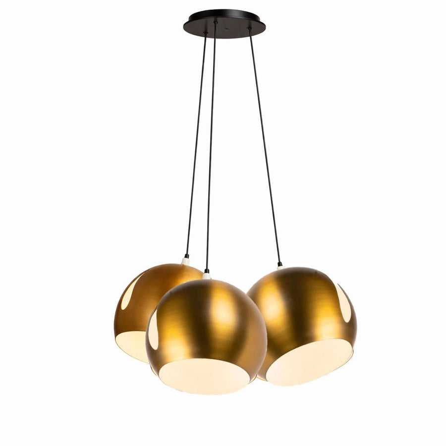 Variante laiton doré de la suspension, trois globes brillants suspendus côte à côte