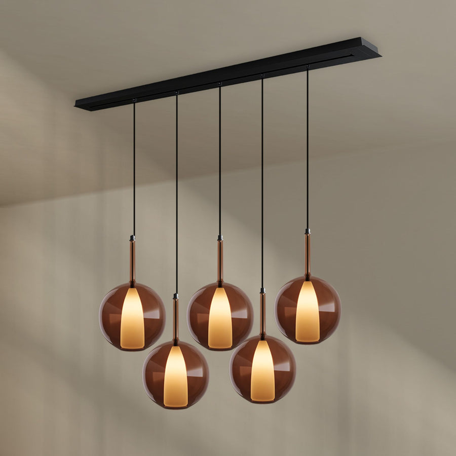 Suspension de table Belluna 5 lumières, longueur 160 cm