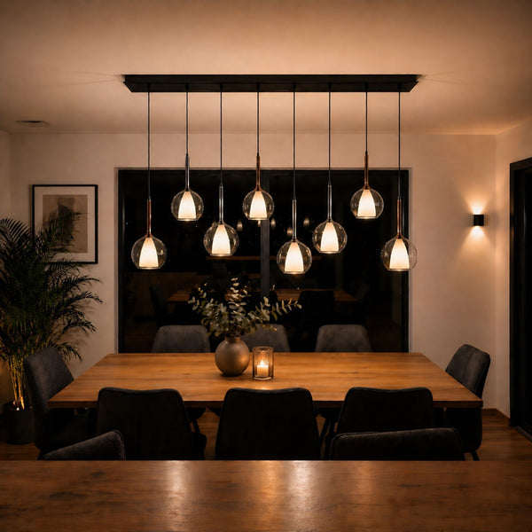 Suspension de table Belluna 8 lumières sur 2 rangées, longueur 160 cm