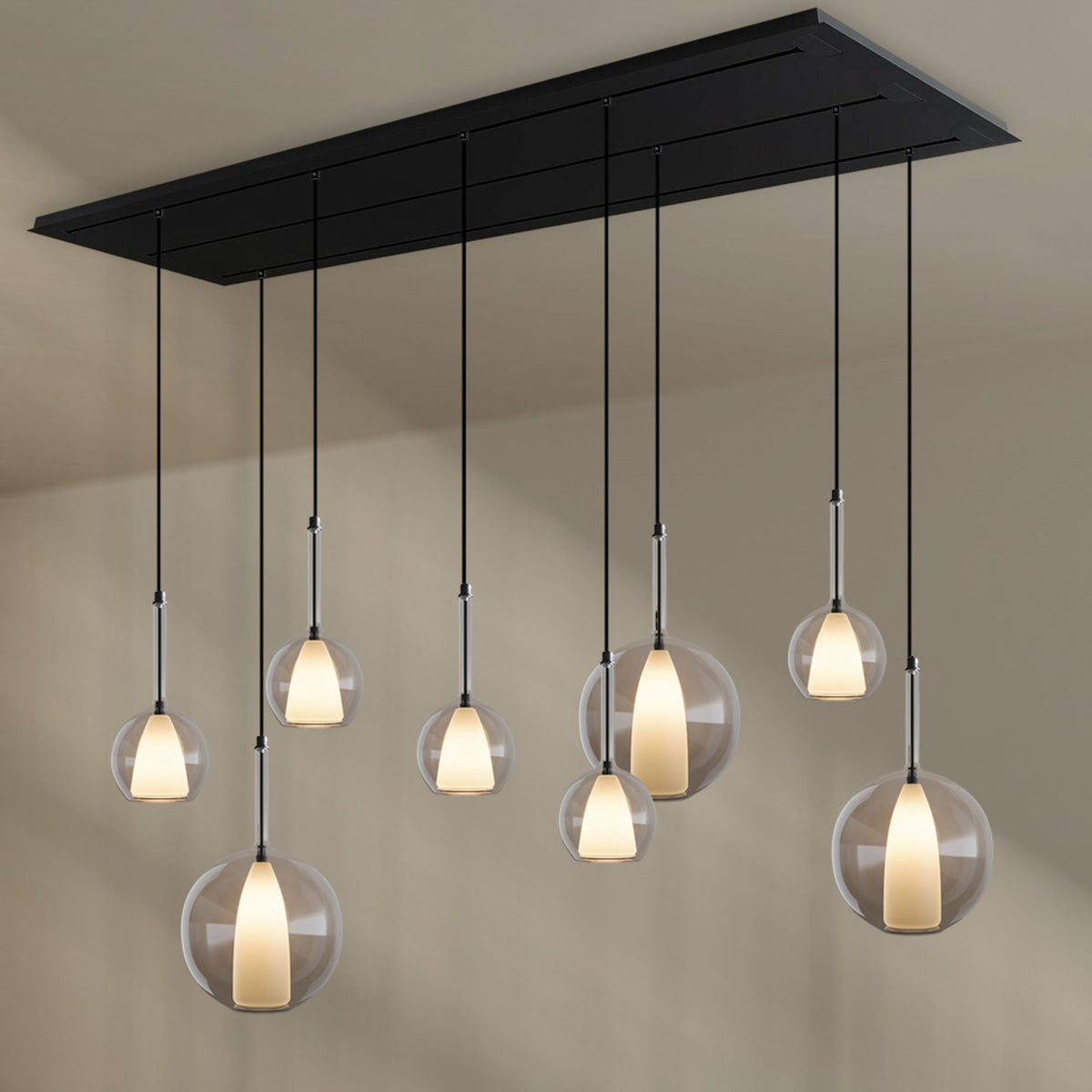 Suspension de table Belluna 8 lumières, longueur 200 cm