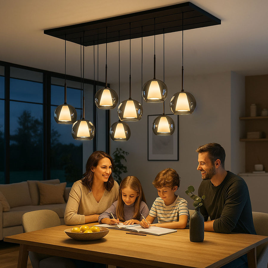 Suspension de table Belluna 8 lumières, longueur 200 cm