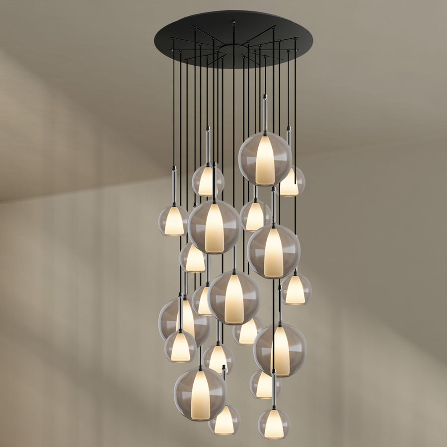 Suspension grande hauteur Belluna 20 lumières, rosace Ø 120 cm