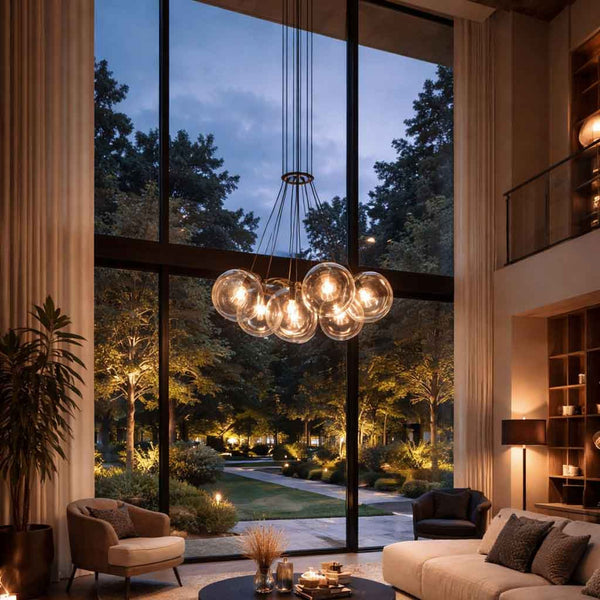 Suspension grappe grande hauteur Orb 7 lumières