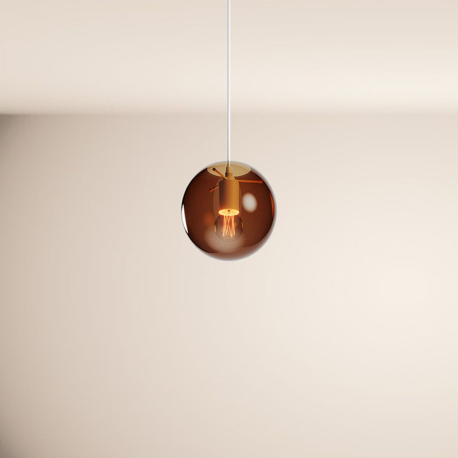 Suspension grande hauteur Orb globe en verre, câble 5 m, monture blanche