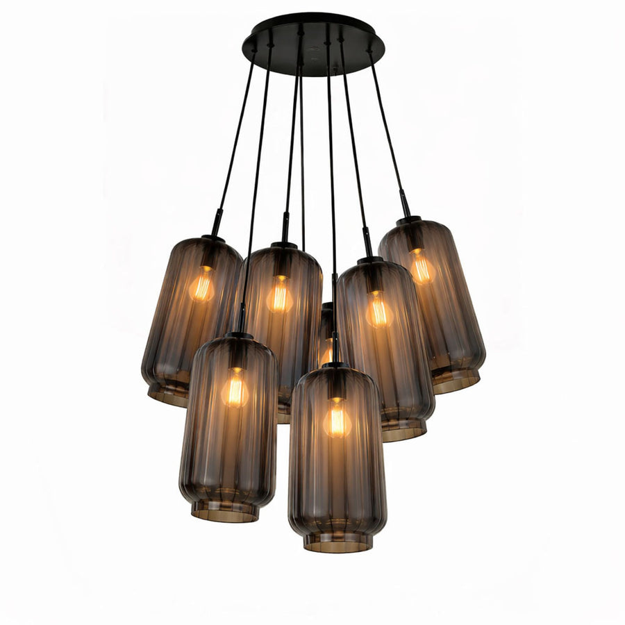 Suspension grappe Velo 7 lumières, verres Ø 18 cm