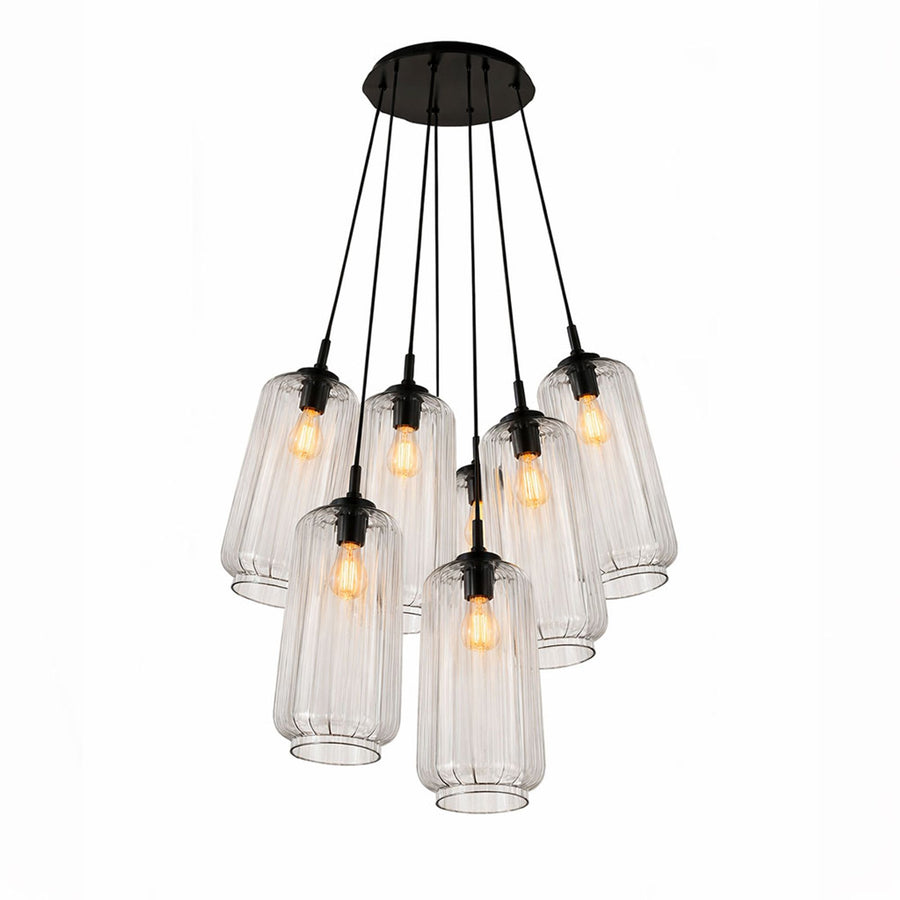 Suspension grappe Velo 7 lumières, verres Ø 18 cm
